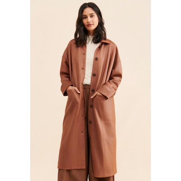 NWOT Free People Carmen Vegan Suede Chutney Long Duster Trench Coat Jacket XS - Picture 15 of 15